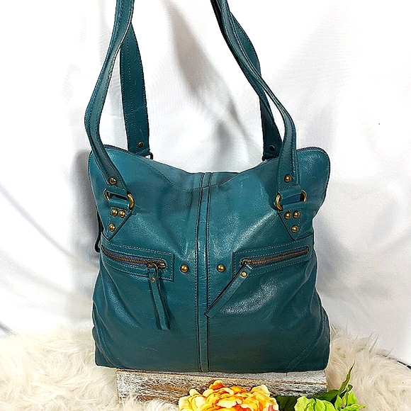Kate Landry Turquoise Leather Large Satchel EUC - Picture 3 of 8